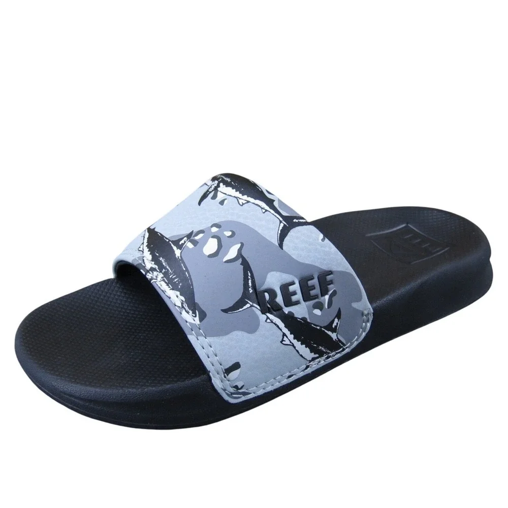 Reef Rio Slide Kids 13 Gray White Shark Print Sandals Lightweight Casual Comfort